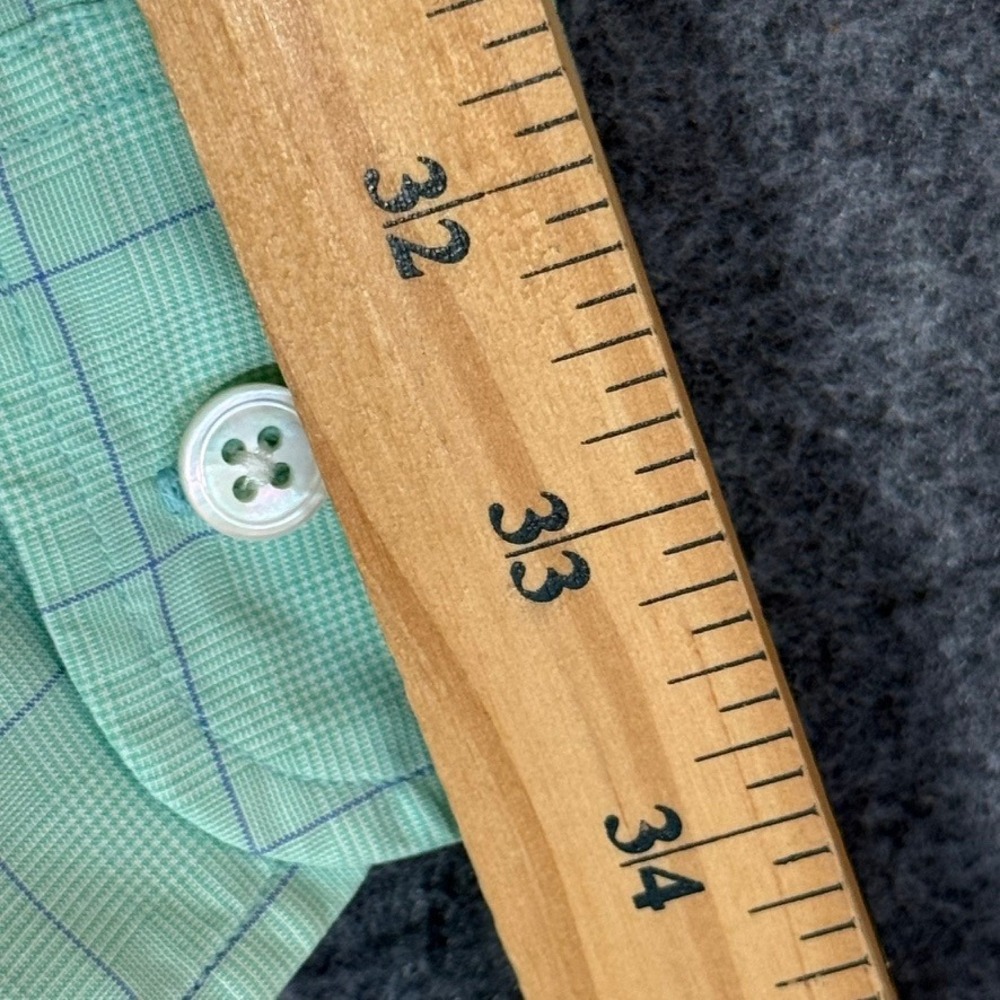 Ralph Lauren Purple Label Mens Mint Green Windowpane Cotton Dress Shirt 16.5 L - Picture 9 of 10
